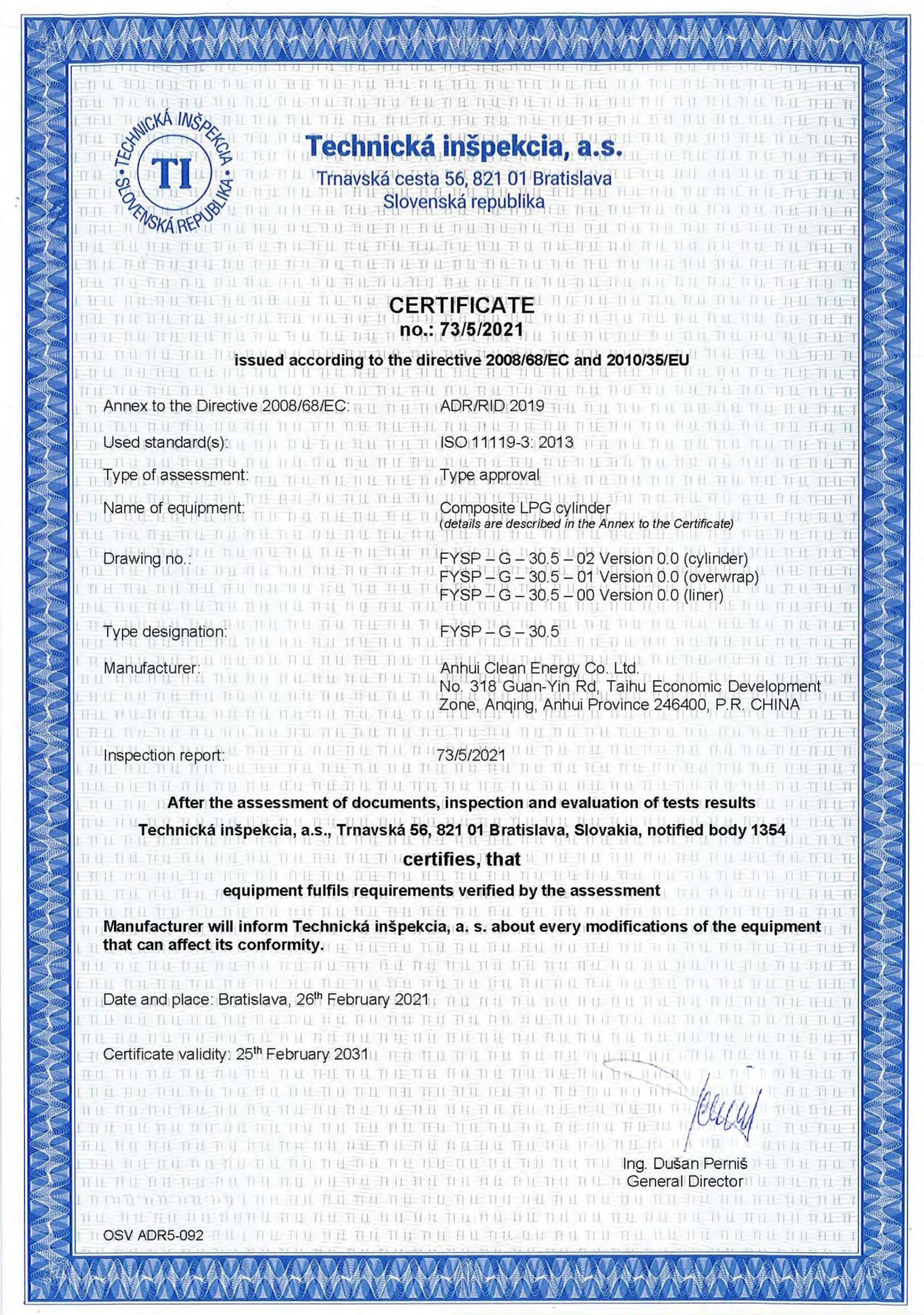 Congratulations to Clean Energy's LPG Composite Gas Cylinder for Successfully Obtaining the International Certificate
